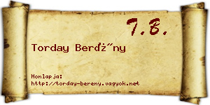 Torday Berény névjegykártya